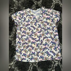 Colorful Butterfly Scrub Top